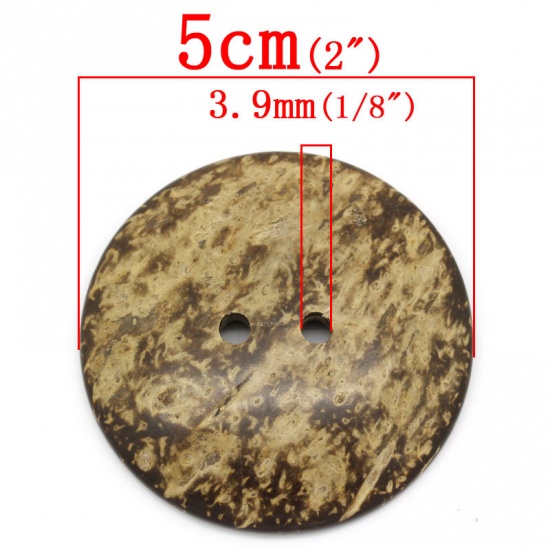 Picture of Coconut Shell Sewing Buttons Scrapbooking 2 Holes Round Brown 50mm(2") Dia, 10 PCs