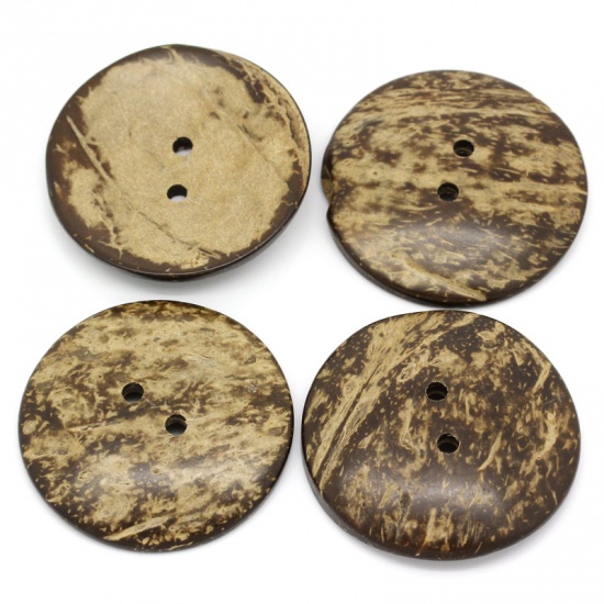 ココナッツの殻 縫製 ボタン 2つ穴 円形 ブラウン 50mm 直径、 10 個 の画像
