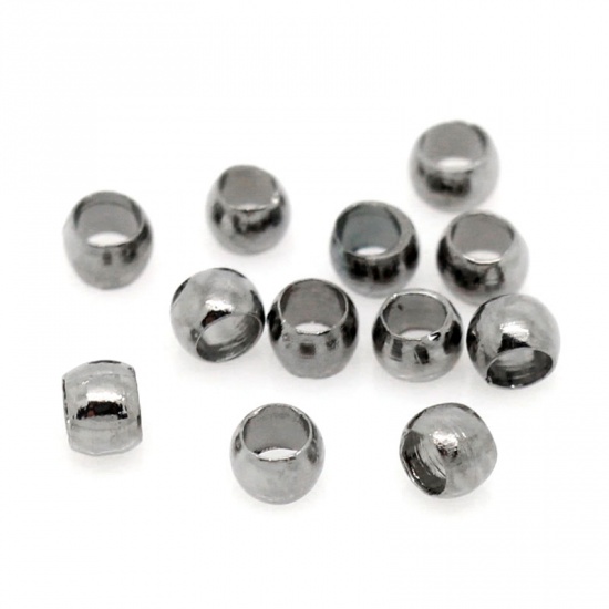 Bild von Messing Quetschperlen Rund Metallgrau, Loch: 1mm, 2mm x 1.2mm, 3000 Stück