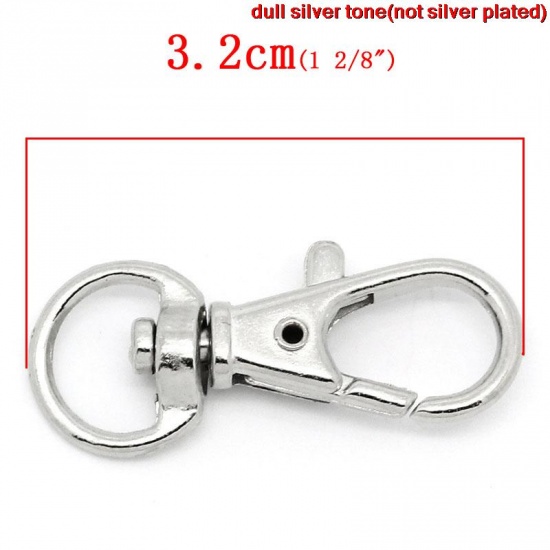 Immagine di Lega di Zinco Anello Portachiavi Fibbia Girevole Tono Argento 32mm x 13mm, 150 Pz