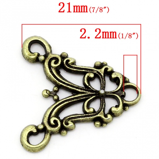 Immagine di Lega di Zinco Connettore Accessori Fiore Tono del Bronzo Hollow Disegno 21mm x 21mm, 100 Pz