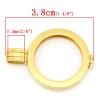 Picture of 304 Stainless Steel Locket Pendants Round Gold Plated Hollow Fit Back Plate Findings Setting 3.8cm x 2.7cm(1 4/8"x1 1/8"), 1 Piece