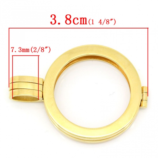 Image de Pendentif Médaillon en 304 Acier Inoxydable Rond Doré Creux Convenable à l'Accessoire Dos Plat 3.8cm x 2.7cm, 1 Pièce