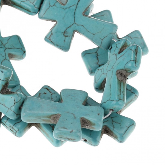 Image de (Classement D) Perles en Howlite Turquoise Imitation Croix Motif Fissuré Vert Malachite 3.7cm x 3cm, Taille de Trou: 1.6mm, 40.3cm long, 1 Enfilade(11 Pcs/Enfilade)