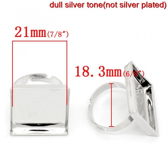 Image de Bague Adjustable en Laiton Carré Argent Mat (Convenable à Cabochon 21mm x 21mm) 18.3mm (Taille d'US 8), 10 PCs