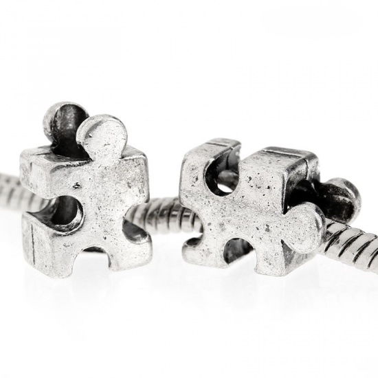 Immagine di Lega di Zinco Stile Europeo Perline Puzzel Argento Antico Circa 13mm x8mm, Foro: Circa 4.5mm, 30 Pz