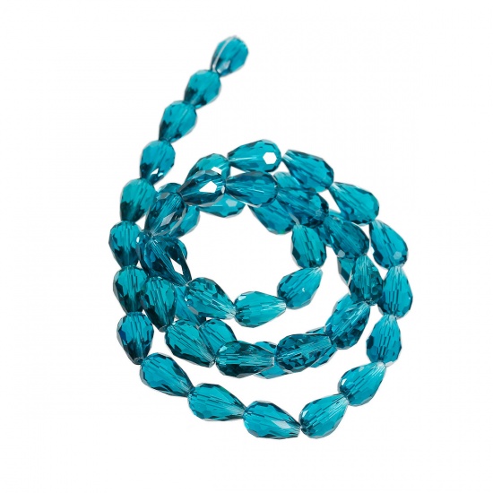 Image de Perles en Verre imitation cristal Forme Goutte d'eau à facettes Bleu paon 15mm x 10mm, Tailles de Trous: 1mm, 1 Enfilade 76cm Long/Enfliade, 50PCs/Enfilade