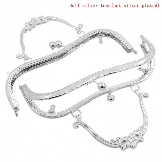Picture of Iron Based Alloy Kiss Clasp Lock Purse Frame Arch Silver Tone Flower 21x9cm(8 2/8" x3 4/8"), Open Size: 21x17cm(8 2/8" x6 6/8"), 1 Piece
