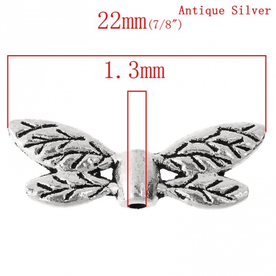 Bild von Zinklegierung Perlen Libellen Flügel Antik Silber 22mm x 8mm, Loch: 1.3mm, 100 Stücke