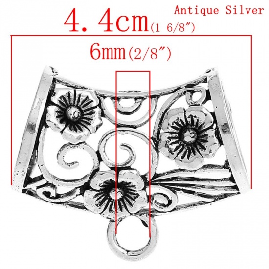 Image de Bélièresd'Echarpe  en Alliage de Zinc Forme Echelle Argent vieilli Fleurs, 4.4cm x 3.5cm, 5 Pièces 