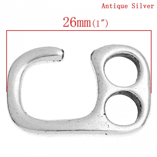 Picture of Hook Clasps Findings For Leather Bracelet Findings 2 Holes Antique Silver Color 26mm x 17mm,20PCs