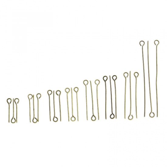 Picture of Eye Pins Findings Antique Bronze Mixed Size,0.7mm(21 gauge),800PCs