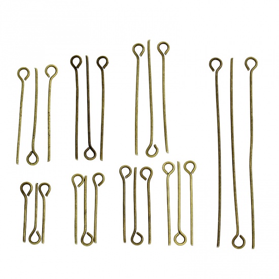 Picture of Eye Pins Findings Antique Bronze Mixed Size,0.7mm(21 gauge),800PCs