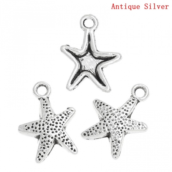 Picture of Ocean Jewelry Zinc Based Alloy Charms Star Fish Antique Silver 16mm x 12mm( 5/8" x 4/8"), 200 PCs
