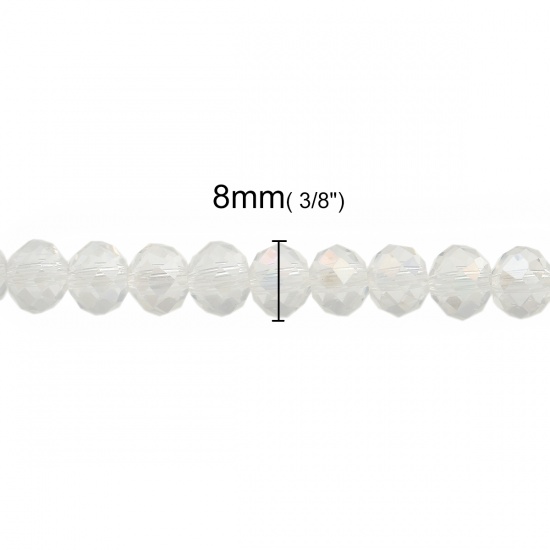 Picture of Glass Loose Beads Round Transparent Clear AB Color Faceted Faceted About 8mm x 6mm, Hole: Approx 1mm, 42.5cm long, 3 Strands (Approx 74 PCs/Strand)