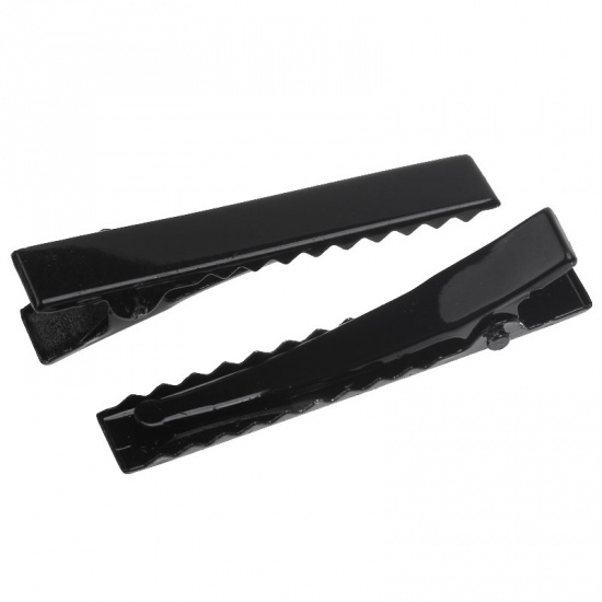Picture of Iron Based Alloy Alligator Hair Clips Prong Black W/ Teeth 46mm x 7mm, 100 PCs