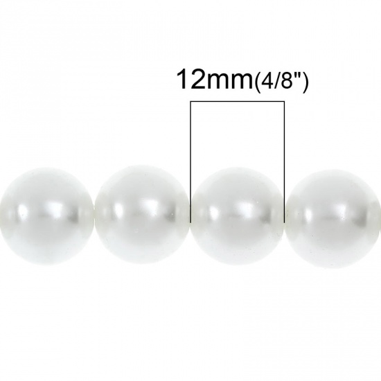 Picture of Glass Pearl Imitation Beads Round White 12mm Dia,80.5cm long,1 Strand(approx 70PCs)