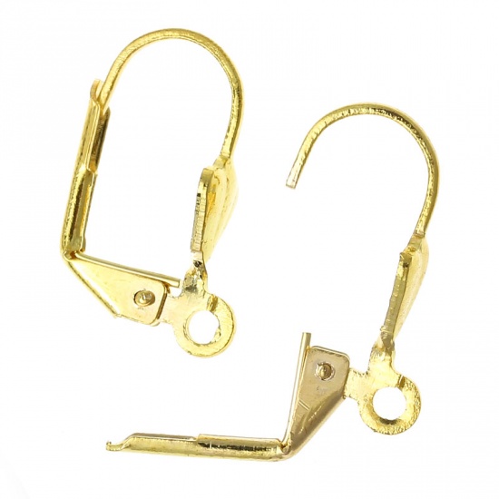 Picture of Brass Lever Back Clips Earring Findings Gold Plated 17mm( 5/8") x 11mm( 3/8"), 50 PCs                                                                                                                                                                         