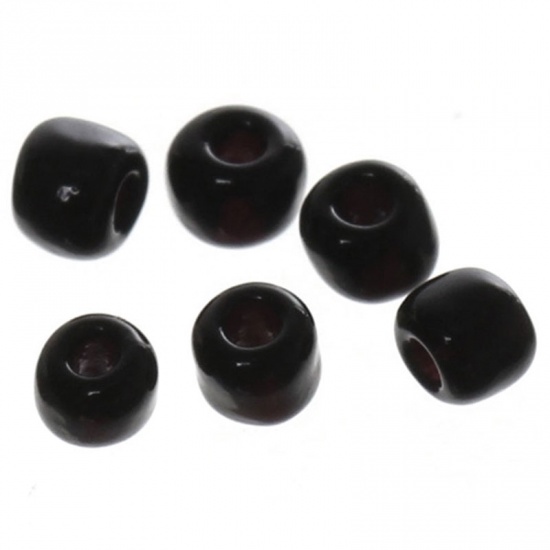 Picture of 6/0 Ceramics Seed Beads Round Rocailles Black About 4mm Dia, Hole: Approx 1mm, 450 Grams(Approx 5290PCs/Bag)