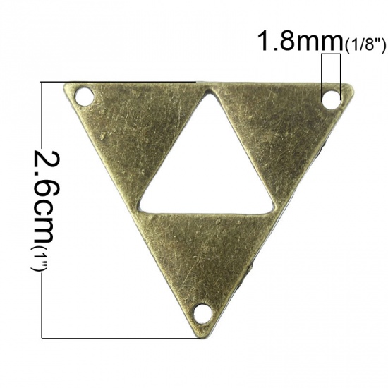 Immagine di Lega di Zinco Connettore Accessori Triangolo Tono del Bronzo Nulla Disegno 3cm x 26mm, 30 Pz