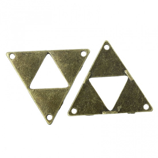 Immagine di Lega di Zinco Connettore Accessori Triangolo Tono del Bronzo Nulla Disegno 3cm x 26mm, 30 Pz