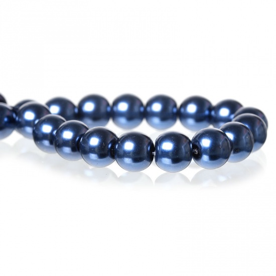 Picture of Glass Pearl Imitation Beads Round Blue Black About 6mm Dia,80cm long,3 Strands(approx 140Cs/Strand)