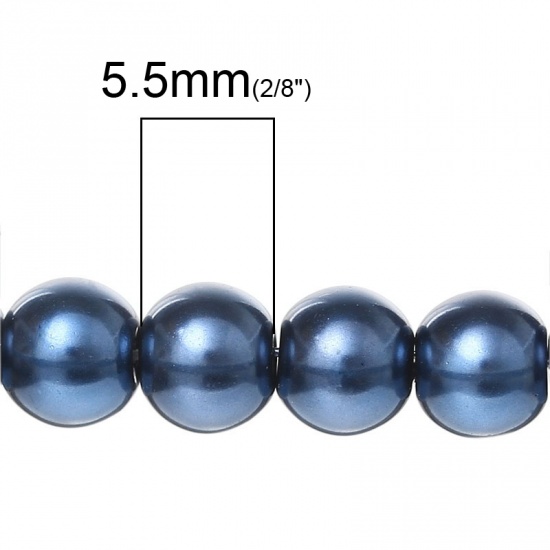 Image de Perles en Verre Forme Rond Bleu foncé Imitation Perles, Diamètre: 6mm, Tailles de Trous: 1mm, 3 Enfilades 80cm Long/Enfliade, 140PCs/Enfilade