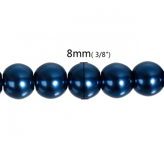 Picture of Glass Pearl Imitation Beads Round Blue Black About 8mm Dia,81.5cm long,2 Strands(approx 116PCs/Strand)
