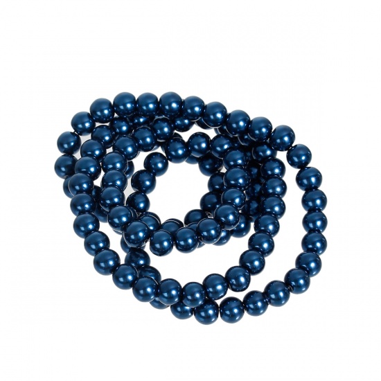 Picture of Glass Pearl Imitation Beads Round Blue Black About 8mm Dia,81.5cm long,2 Strands(approx 116PCs/Strand)