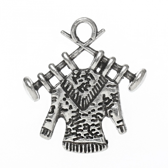 Picture of Zinc Metal Alloy Charm Pendants Knitting Needle Sweater Antique Silver 19mm( 6/8") x 17mm( 5/8"), 100 PCs