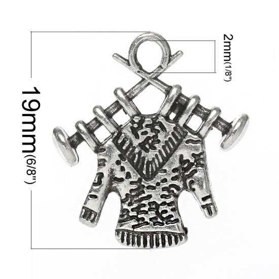 Picture of Zinc Metal Alloy Charm Pendants Knitting Needle Sweater Antique Silver 19mm( 6/8") x 17mm( 5/8"), 100 PCs