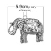 Picture of Zinc Metal Alloy Pendants Elephant Animal Antique Silver Flower Hollow Carved (Can Hold ss5 Rhinestone) 5.9cm x4.8cm(2 3/8" x1 7/8"), 5 PCs