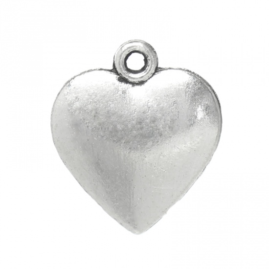 Picture of Zinc Metal Alloy Charm Pendants Heart Antique Silver 16mm x14mm( 5/8" x 4/8"), 100 PCs