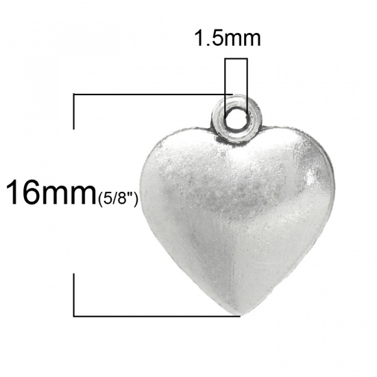 Picture of Zinc Metal Alloy Charm Pendants Heart Antique Silver 16mm x14mm( 5/8" x 4/8"), 100 PCs