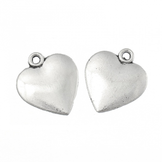 Picture of Zinc Metal Alloy Charm Pendants Heart Antique Silver 16mm x14mm( 5/8" x 4/8"), 100 PCs