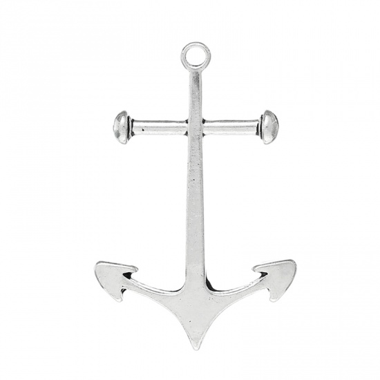 Immagine di Lega di Zinco Charm Ciondoli Ancora Argento Antico Nulla Disegno 6cm x 3.9cm, 5 Pz