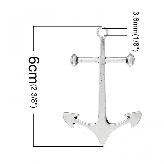 Immagine di Lega di Zinco Charm Ciondoli Ancora Argento Antico Nulla Disegno 6cm x 3.9cm, 5 Pz