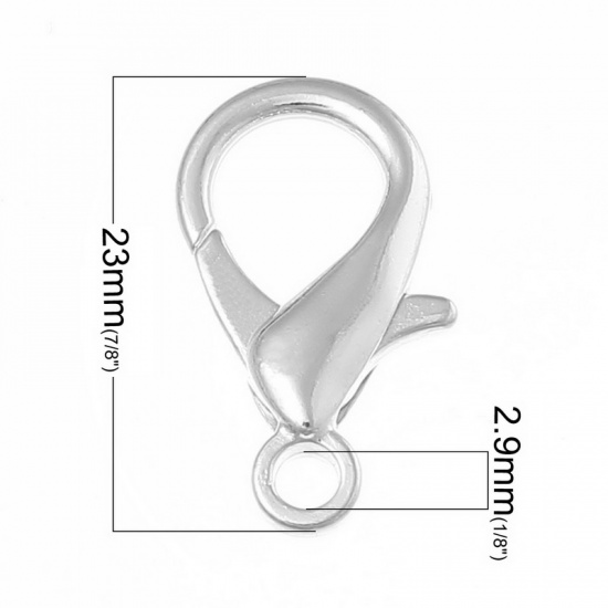 Picture of Zinc Based Alloy Lobster Clasps Silver Plated 23mm x 12mm, 50 PCs