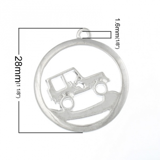 Picture of Charm Pendants Round Car Silver Plated Hollow 28mm x 24mm,20PCs