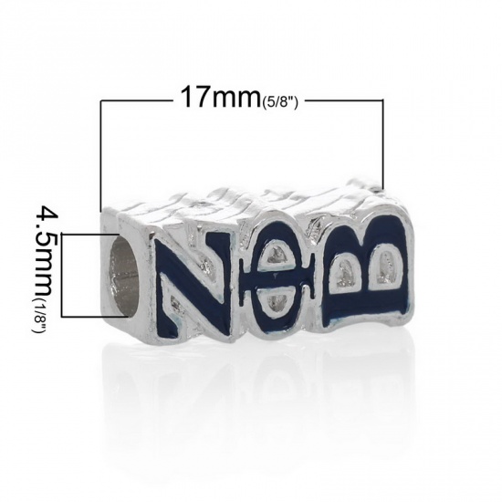 Immagine di Lega di Zinco Stile Europeo Perline Rettangolo Argento Placcato Circa 17.0mm x 8.0mm, Foro: Circa 4.5mm, 10 Pz