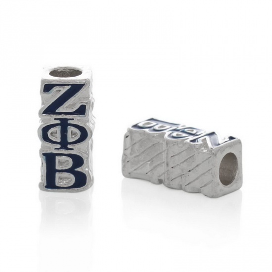 Immagine di Lega di Zinco Stile Europeo Perline Rettangolo Argento Placcato Circa 17.0mm x 8.0mm, Foro: Circa 4.5mm, 10 Pz