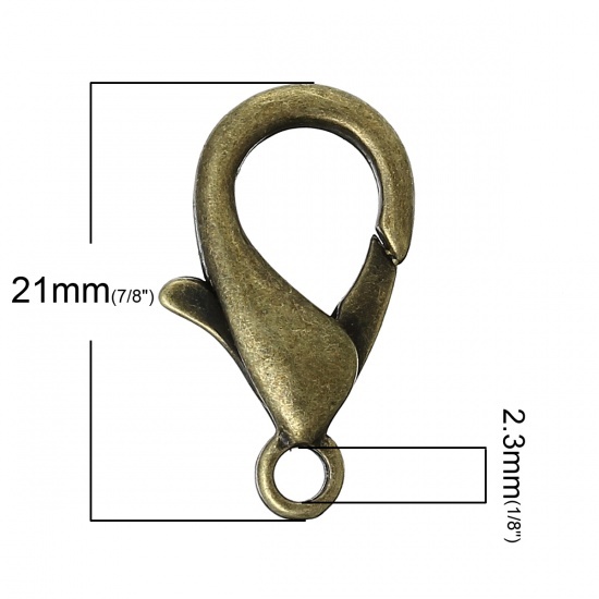 Picture of Zinc Based Alloy Lobster Clasps Antique Bronze 21mm x 12mm, 50 PCs