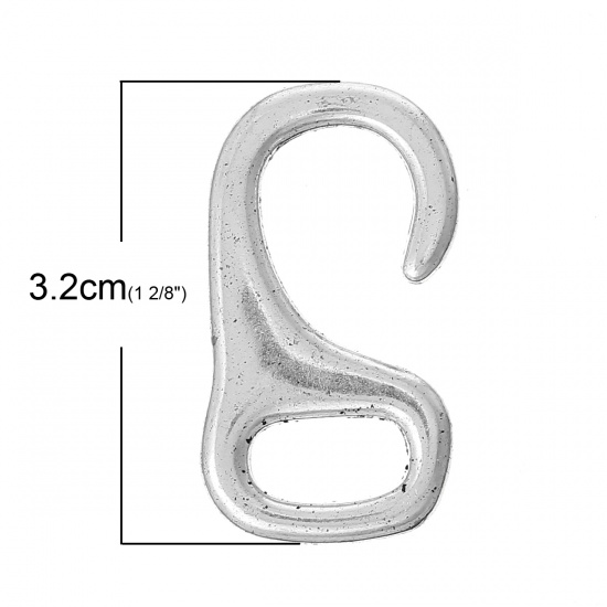 Picture of Hook Clasps For Leather Rope Bracelet Antique Silver Color 3.2cm x 1.7cm,20PCs