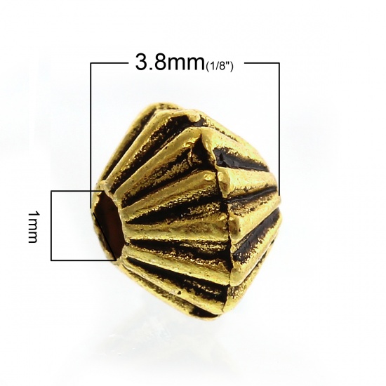 Immagine di Lega di Zinco Separatori Perline Doppio Cono Oro Antico Striscia Disegno Circa 5mm x 4mm, Foro:Circa 1mm, 500 Pz