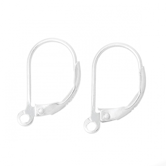 Picture of Sterling Silver Lever Back Clips Earring Findings Platinum Plated 16mm( 5/8") x 10mm( 3/8"), 1 Pair