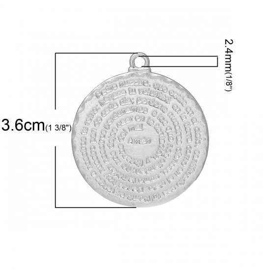 Immagine di Lega di Zinco Charm Ciondoli Tondo Tono Argento Lettere Disegno 3.6cm x 3.2cm, 20 Pz