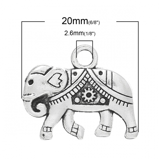 Picture of Zinc Metal Alloy Charm Pendants Elephant Animal Antique Silver 20mm x 17mm( 6/8" x 5/8"), 50 PCs