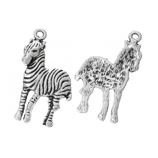 Picture of Charm Pendants Zebra Animal Antique Silver 3cm x 1.8cm,50PCs