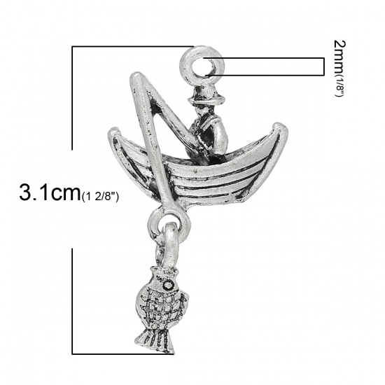 亜鉛合金 チャーム ペンダント ボート 銀古美 3.1cm x 1.8cm、 50 個 の画像