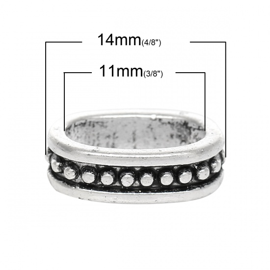 Picture of Zinc Based Alloy Slide Beads Oval Antique Silver Dot Carved About 14mm x 10mm, Hole: Approx 11mm x 6.7mm, 100 PCs